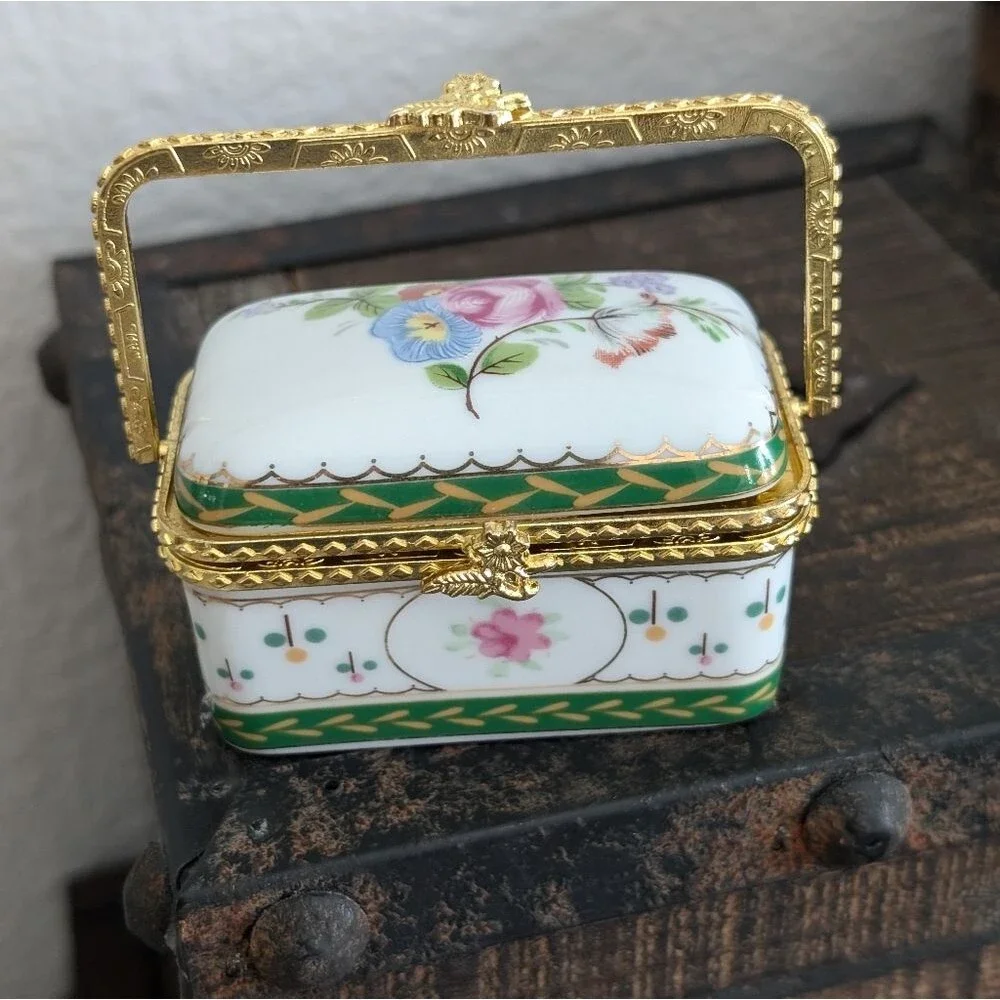 Vintage Porcelain Floral Trinket Box